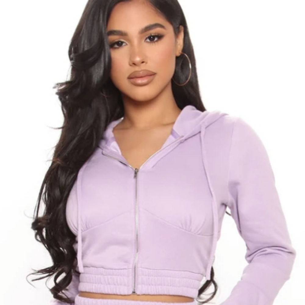 FASHION NOVA lavender cropped hoodie size Large
